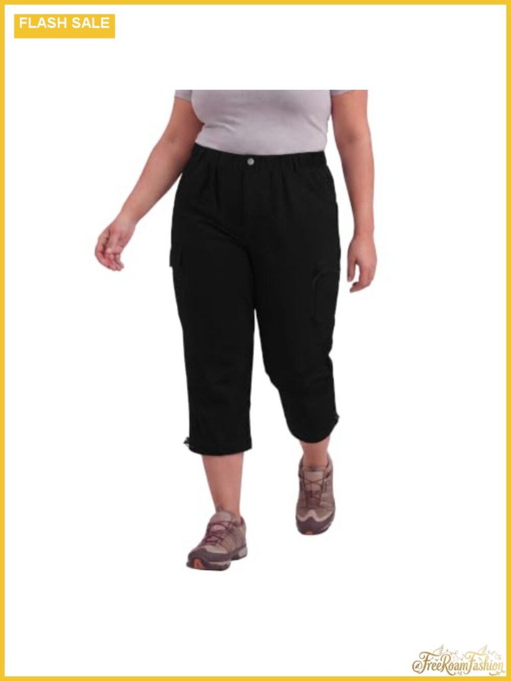Plus Size Cargo Capris Lightweight Quick Dry Wide Leg Cropped Pants 5 Pockets